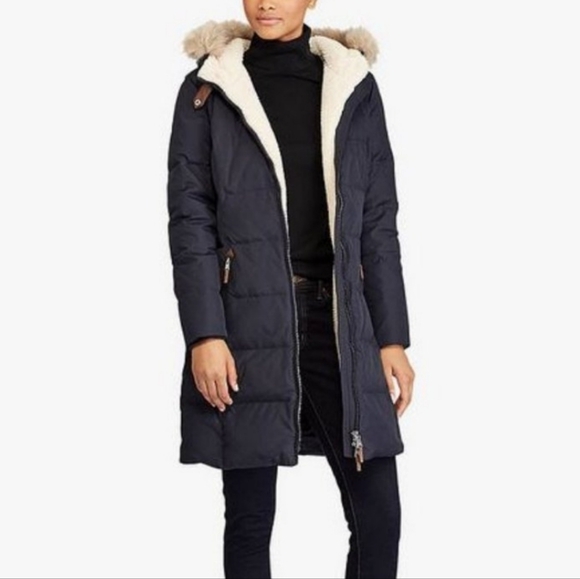 Lauren Ralph Lauren Jackets & Blazers - 24. Lauren Ralph Lauren Down Filled Navy Parka Jacket Faux Fur Hood (mark)
